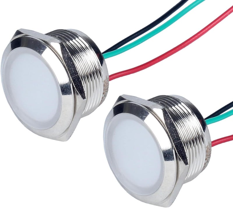 DMWD 22mm 12V-24V Metal 2 Colors LED Indicator Lights, Waterproof Common Anode Signal Lamp Red and Green LED in 1, with Pre-Wired Cables to Indicate The Power Supply Status 2Pcs - Image 1